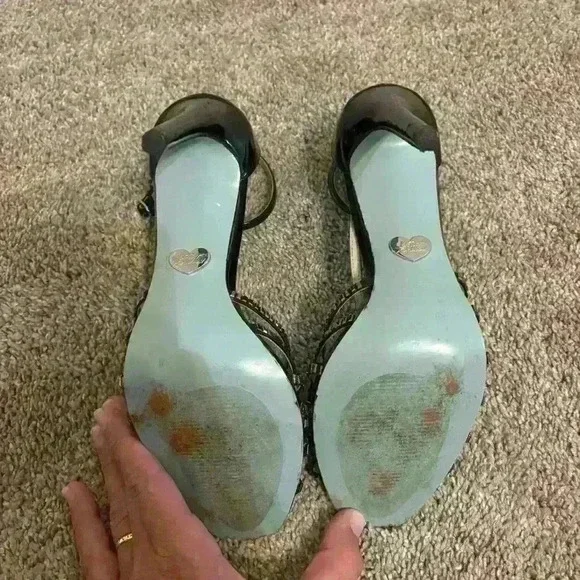 Blue by Betsey Johnson SB Rosin Black Embellished Sandal Heels Size 9 - Picture 6 of 9